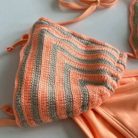 Wild Fable Orange and Grey Knitted Bikini - Picture 2 of 6